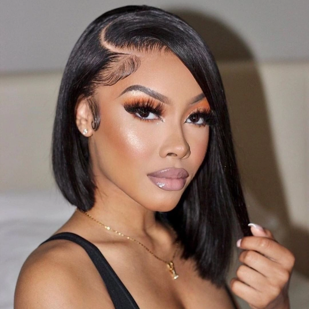 24 Hours Shipping Short Straight HD Lace Bob Wig Natural Black Pre Plucked With Baby Hair Human Hair Wig