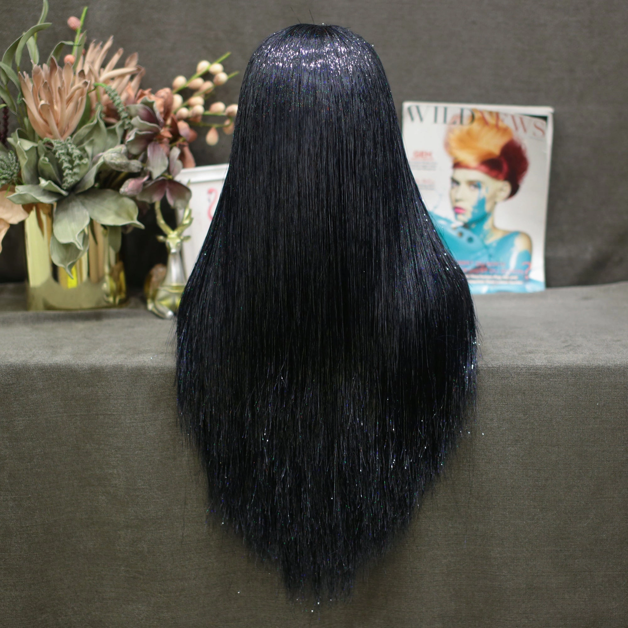 Black Full Tinsel Lace Front Drag Queen Wig Imstyle