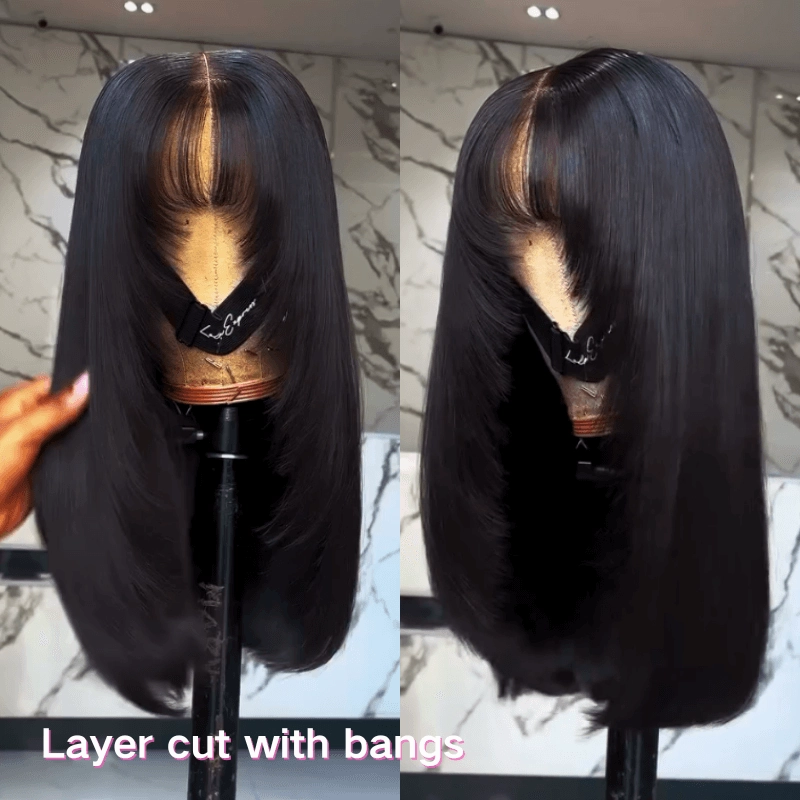 Geeta 13x4/4x4 Hd Transparent Straight Layered Wig Pre Plucked Natural Hairline Human Hair Wigs