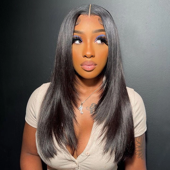 Geeta 13x4/4x4 Hd Transparent Straight Layered Wig Pre Plucked Natural Hairline Human Hair Wigs