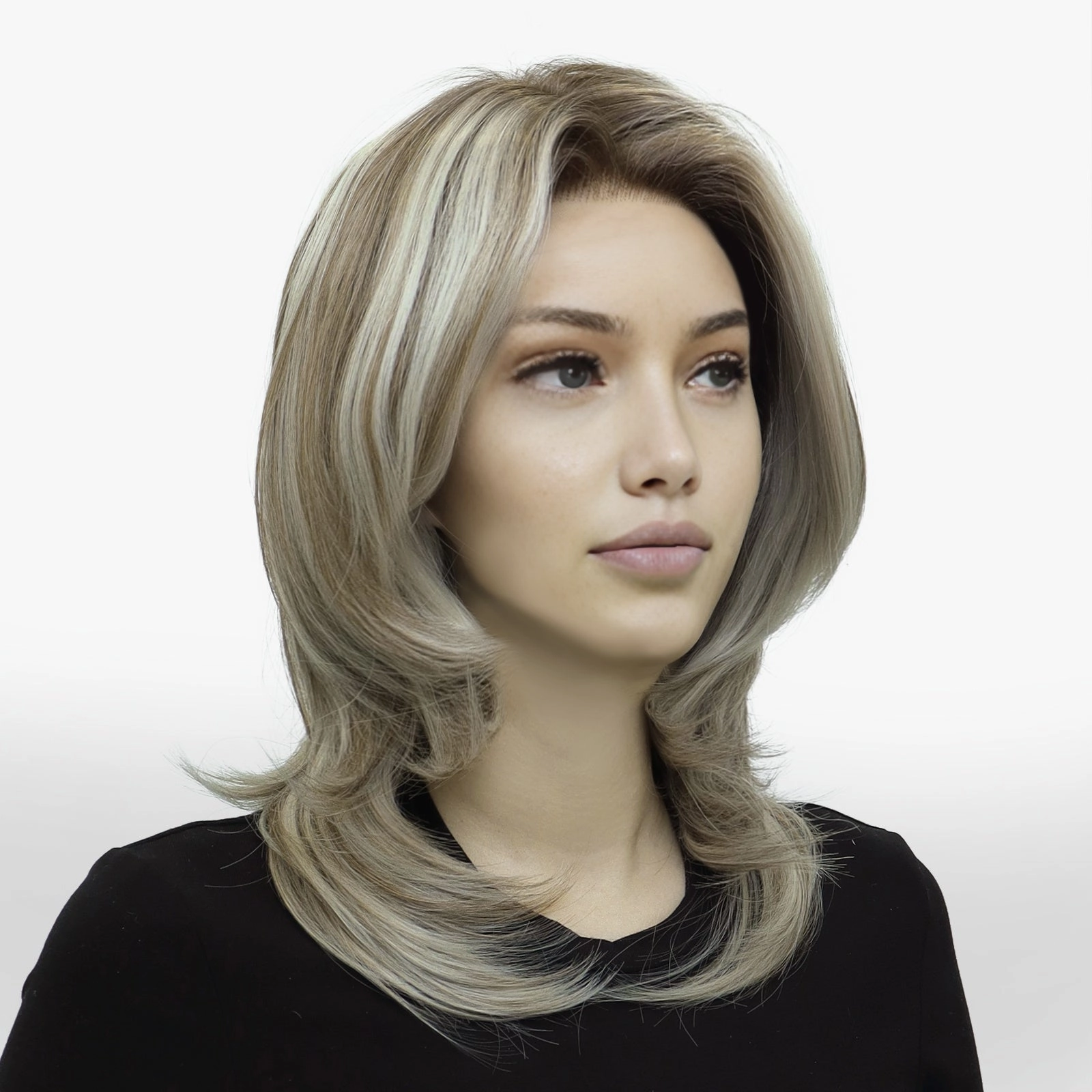 IMstyle Sabrina cool tone blonde with highlight 14inches with layer cut 13*3 free part lace front wigs K141-2183-C13X3