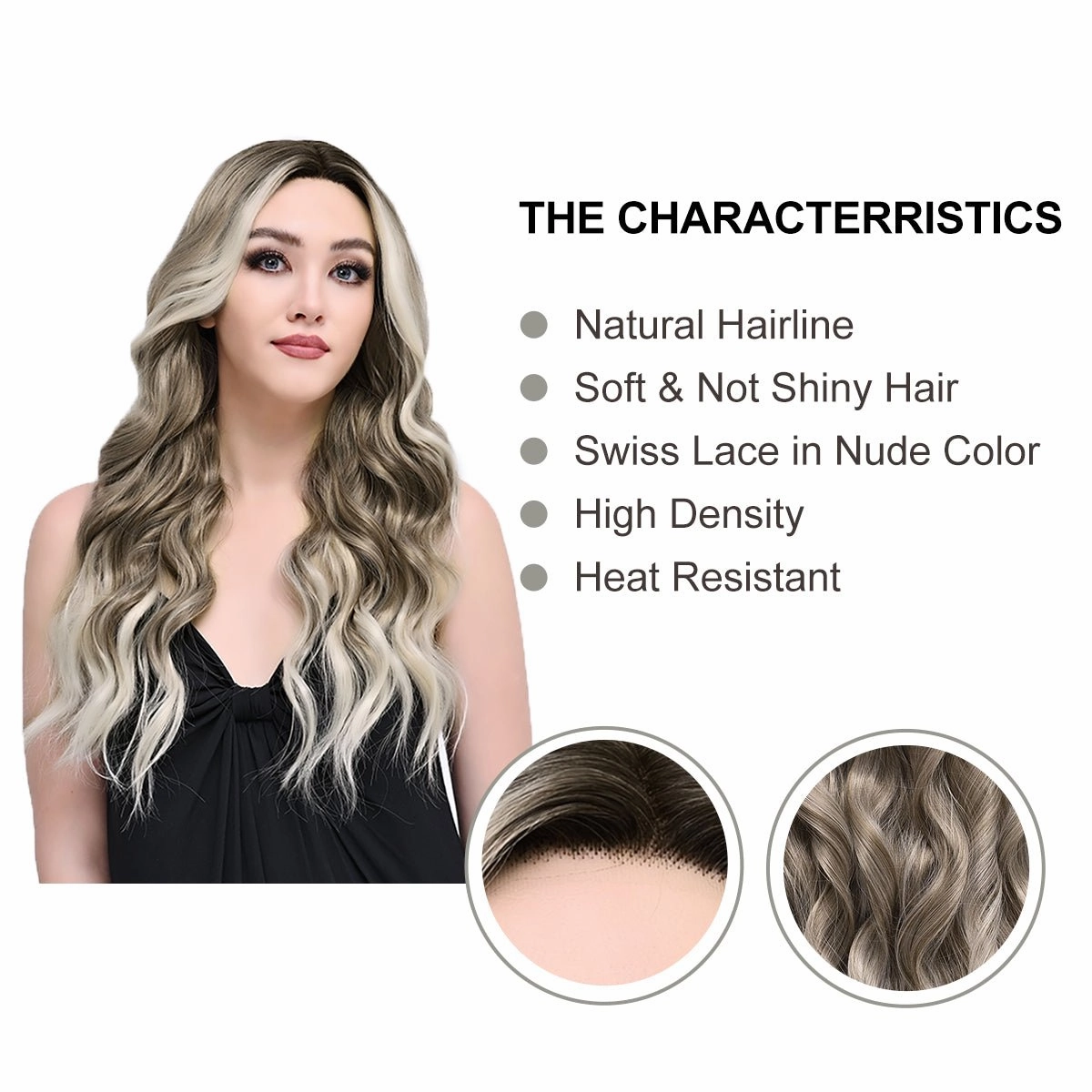 Imstylewigs Strom 26 inches Skunk stripe ombre dark blonde body wavy lace wigs