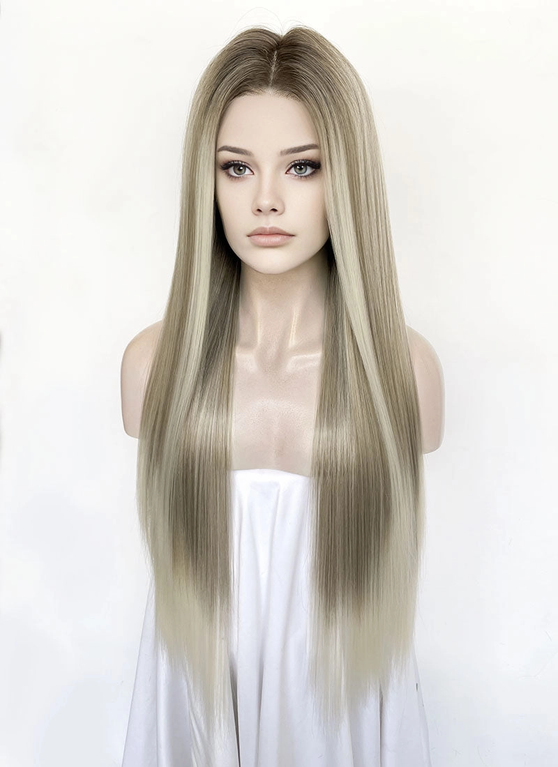 Mixed Blonde Money Piece Straight 13" x 6" Lace Top Lace Front Synthetic Wig LFS046
