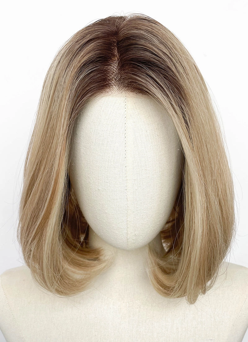 Mixed Blonde With Dark Roots Straight Mono Top Bob Lace Wig MN002