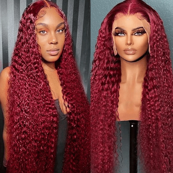 Tuneful Burgundy Color 13x6 6x5 Glueless Lace Front Closure Human Hair Wigs Curly Wigs