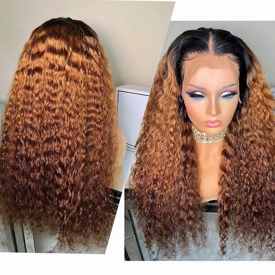 Tuneful Glueless Ombre Brown Colored Curly 13x6 5x5 6x5 Lace Front Closure Human Hair 180% Density Wigs