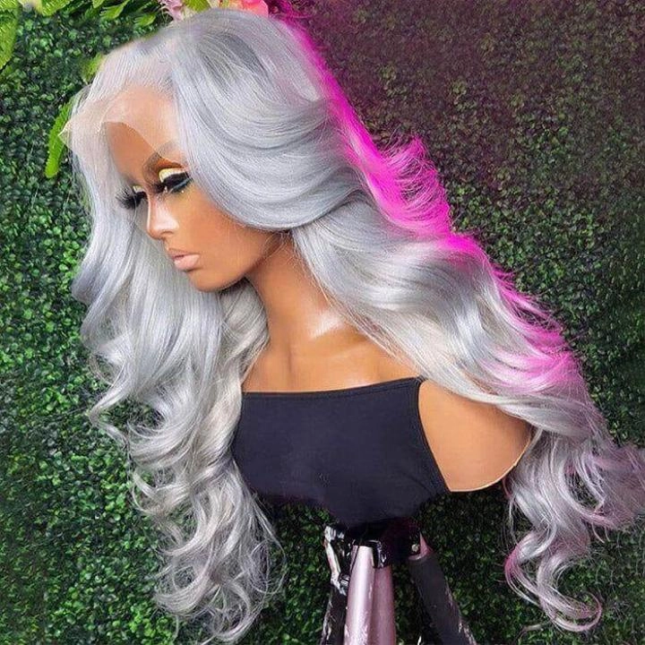 Tuneful Special Customise Grey Colored 13x6 HD Lace Front Human Hair 613 Frontal Wigs 250% Density