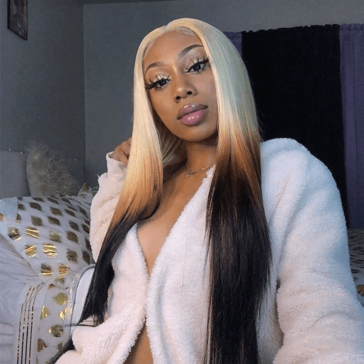 Tuneful Special Customise Ombre Blonde Colored 13x6 Lace Front Human Hair 613 Frontal Wigs 250% Density