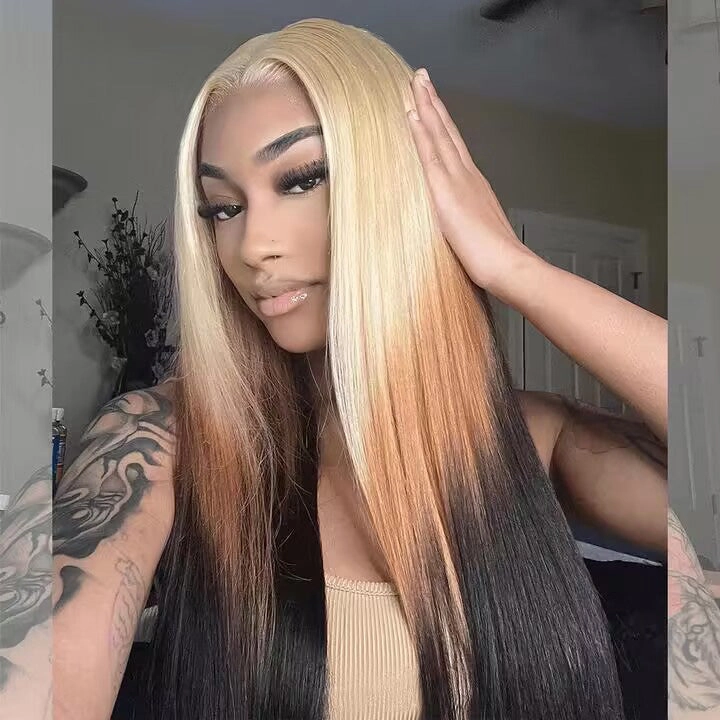 Tuneful Special Customise Ombre Blonde Colored 13x6 Lace Front Human Hair 613 Frontal Wigs 250% Density