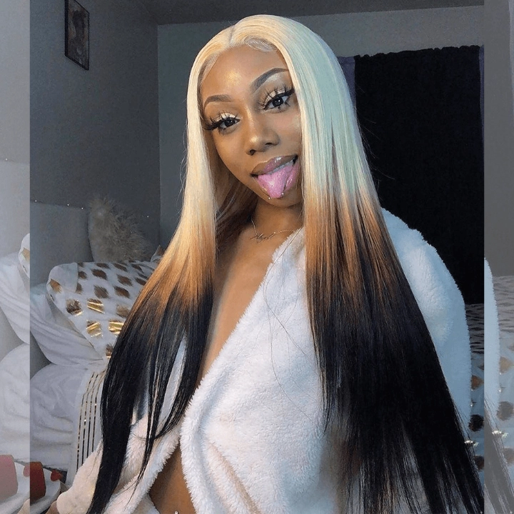 Tuneful Special Customise Ombre Blonde Colored 13x6 Lace Front Human Hair 613 Frontal Wigs 250% Density