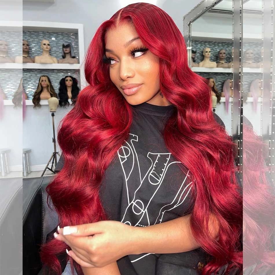 Tuneful Super Deal Red Colored Human Hair Wigs Christmas Wigs