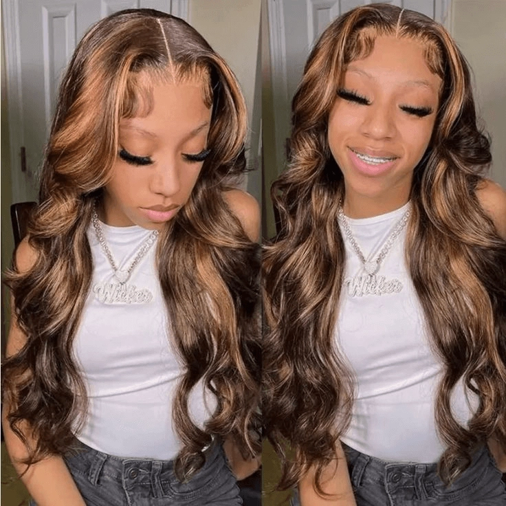 Tuneful Undetectable HD Lace #4/27 Highlight 134 Full Frontal Wigs 5x5 HD Lace Body Wave Wigs